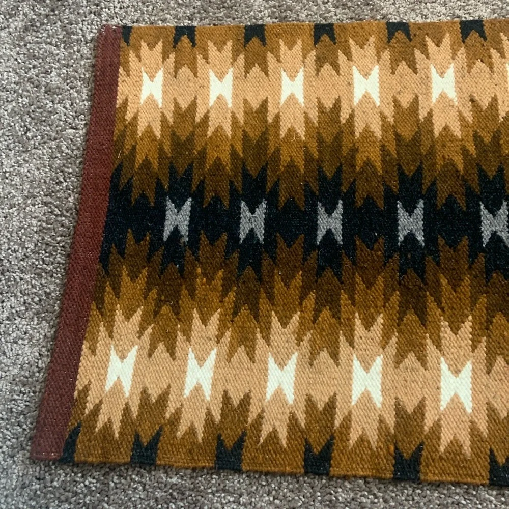 Hand Crafted Brown and Cream Geometric Tapestry